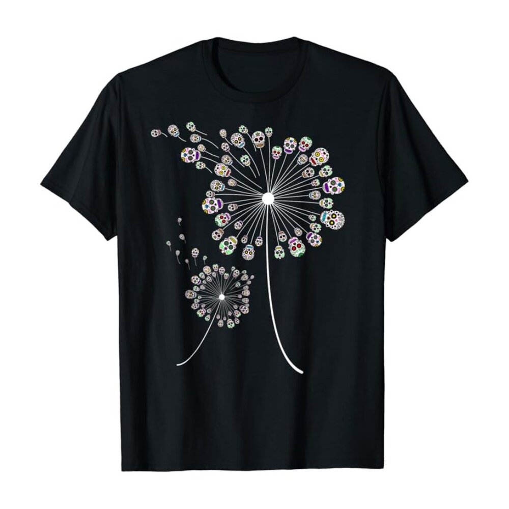 Funny Sugar Skull Gift For Men Women Cool Dandelion Flower T-Shirt